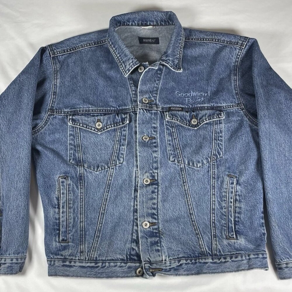 VINTAGE Goodwrench Racing Embroidered Denim Jean Jacket Bluenotes Size Medium